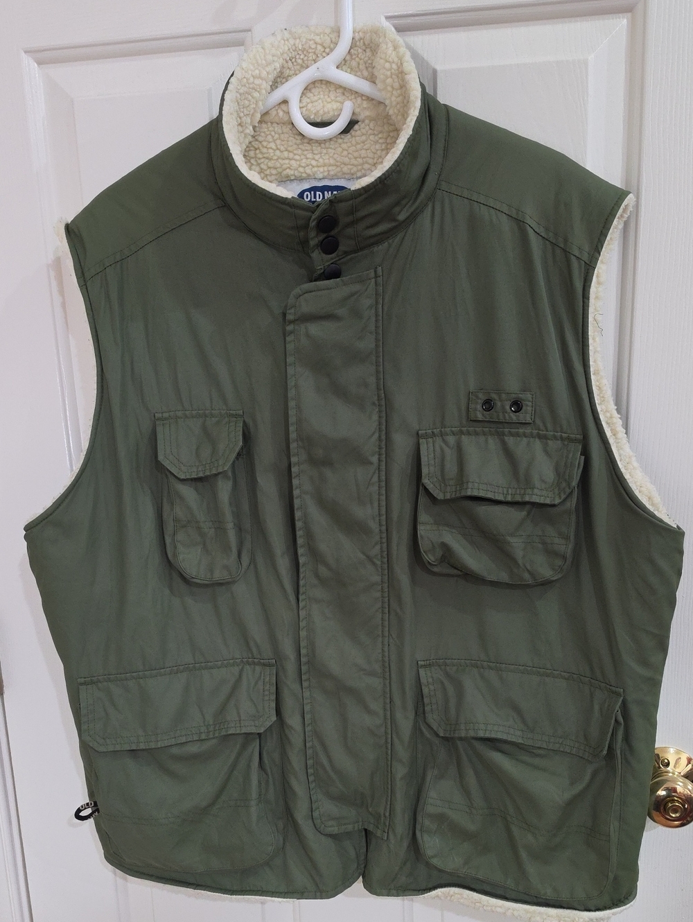 Vintage Y2K Old Navy Sherpa-Lined Utility Cargo Vest - Olive Green - Size Large